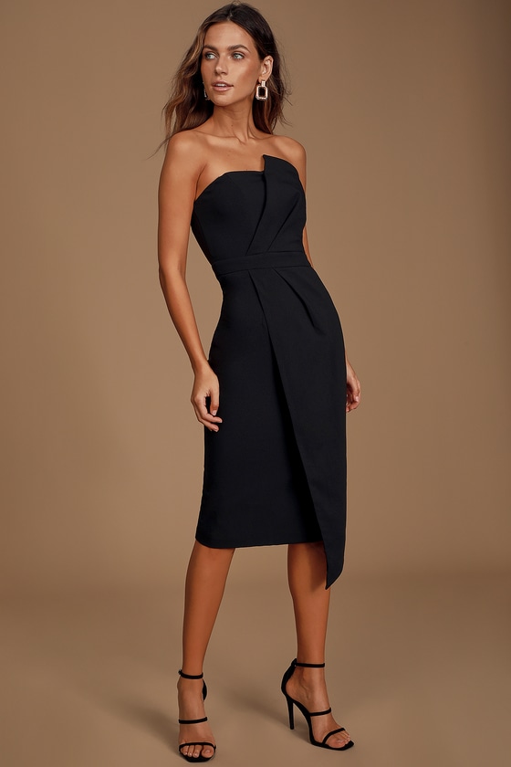 Sexy Black Dress - Strapless Midi Dress ...